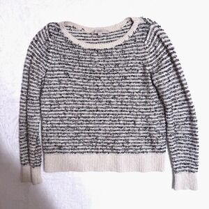 Loft Ann Taylor Womens Medium Cream Black Textured Striped Knit Sweater